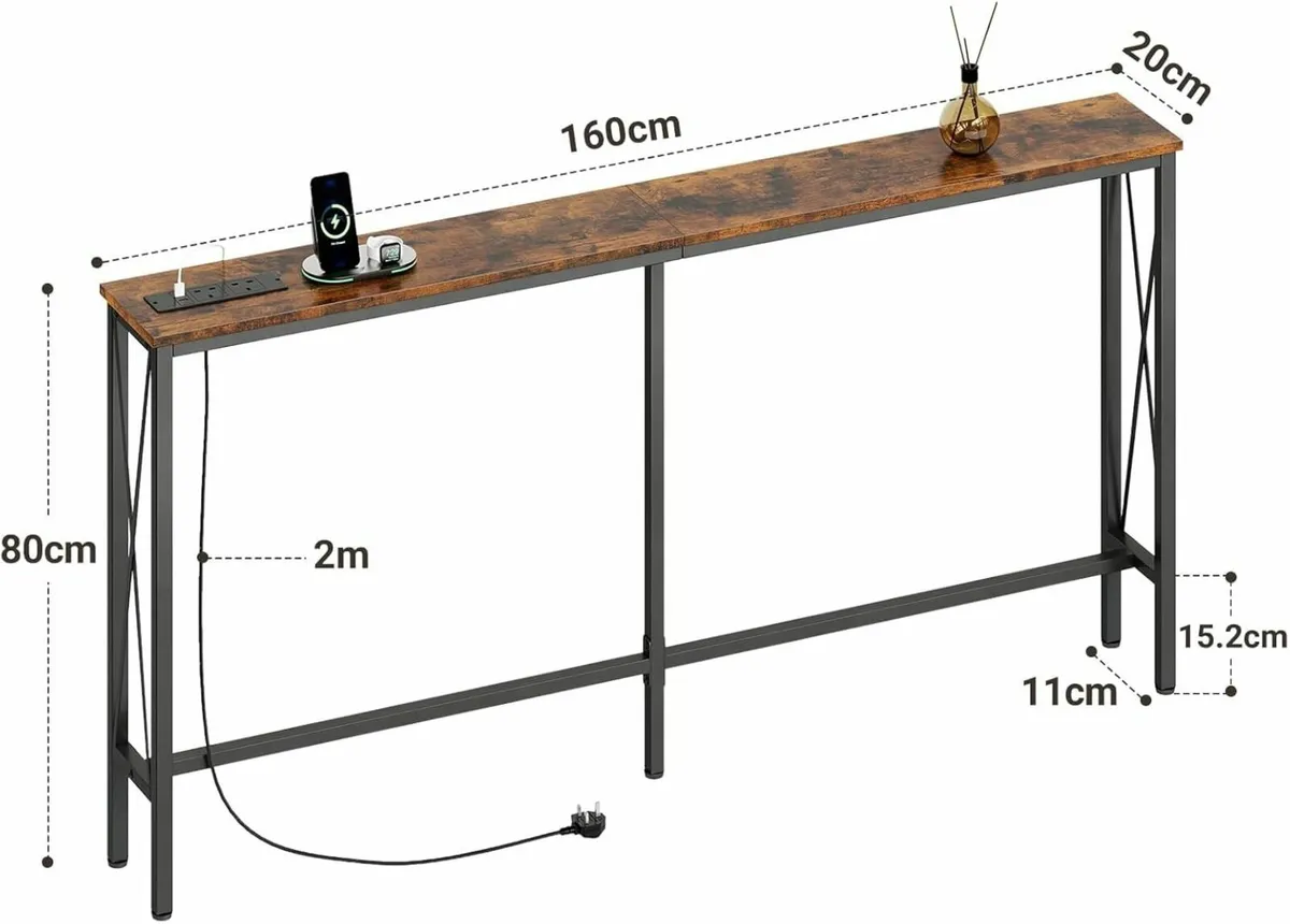 Console Sofa Table with Power Outlets Total 120cm - Image 3