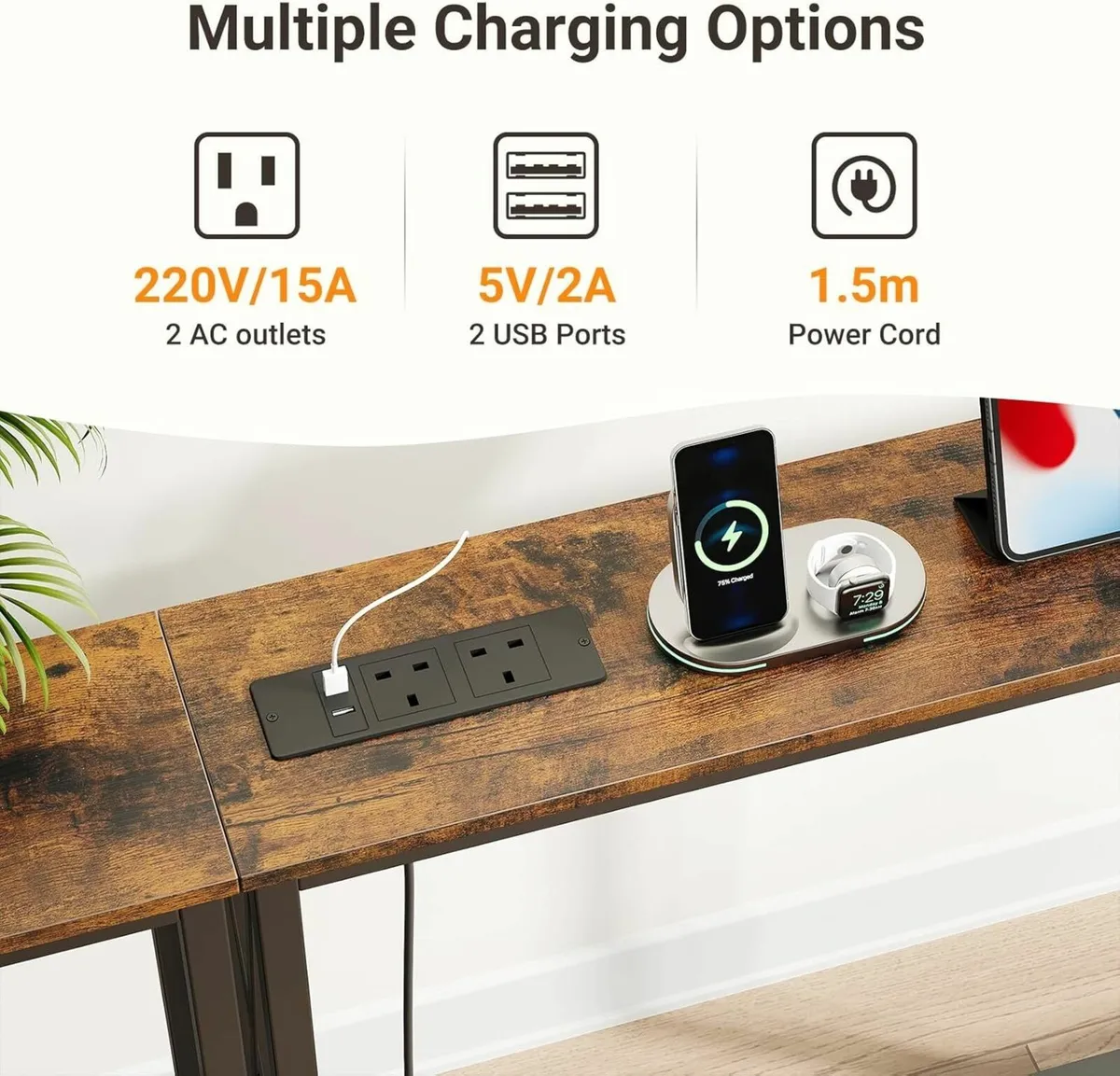 Console Sofa Table with Power Outlets Total 120cm - Image 4