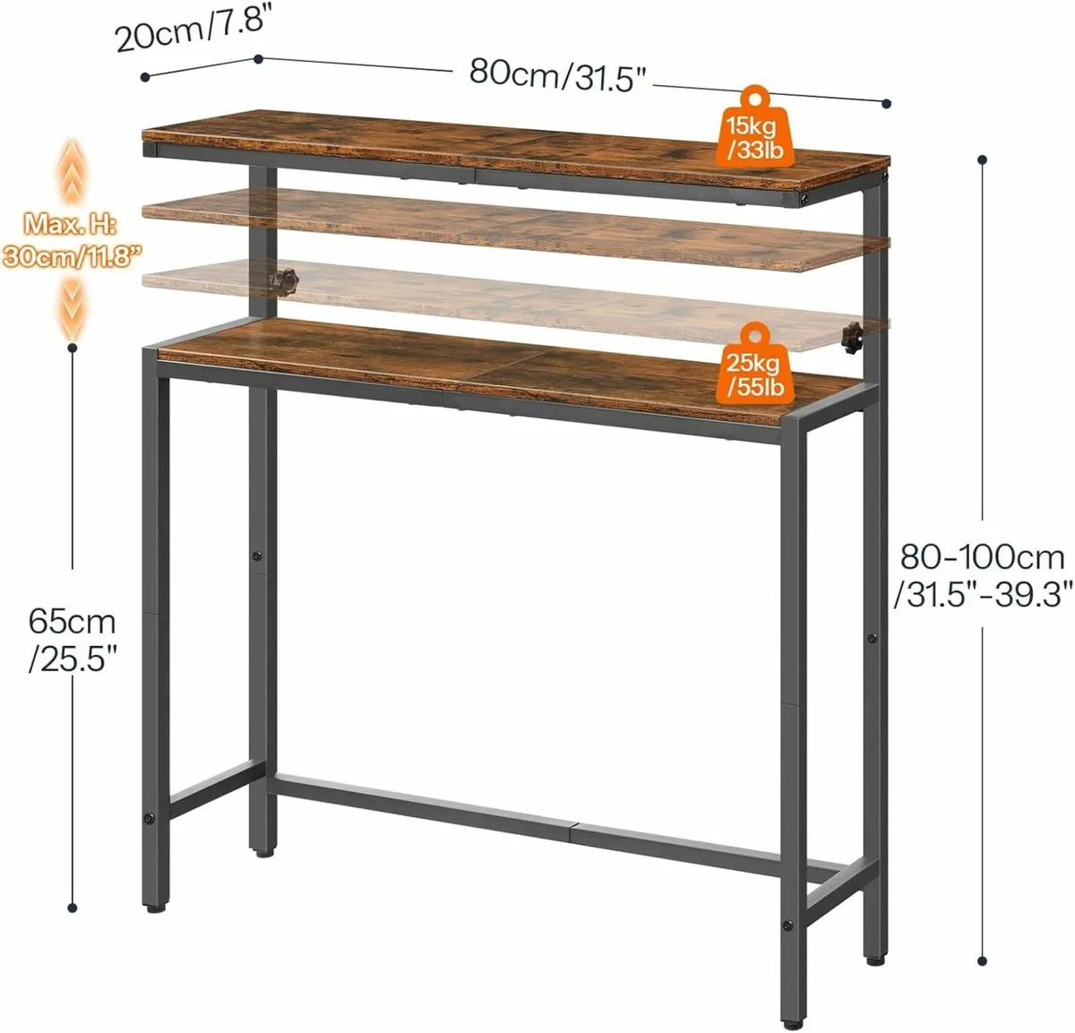 Adjustable Console Table with 2-Tier Shelves Slim - Image 3
