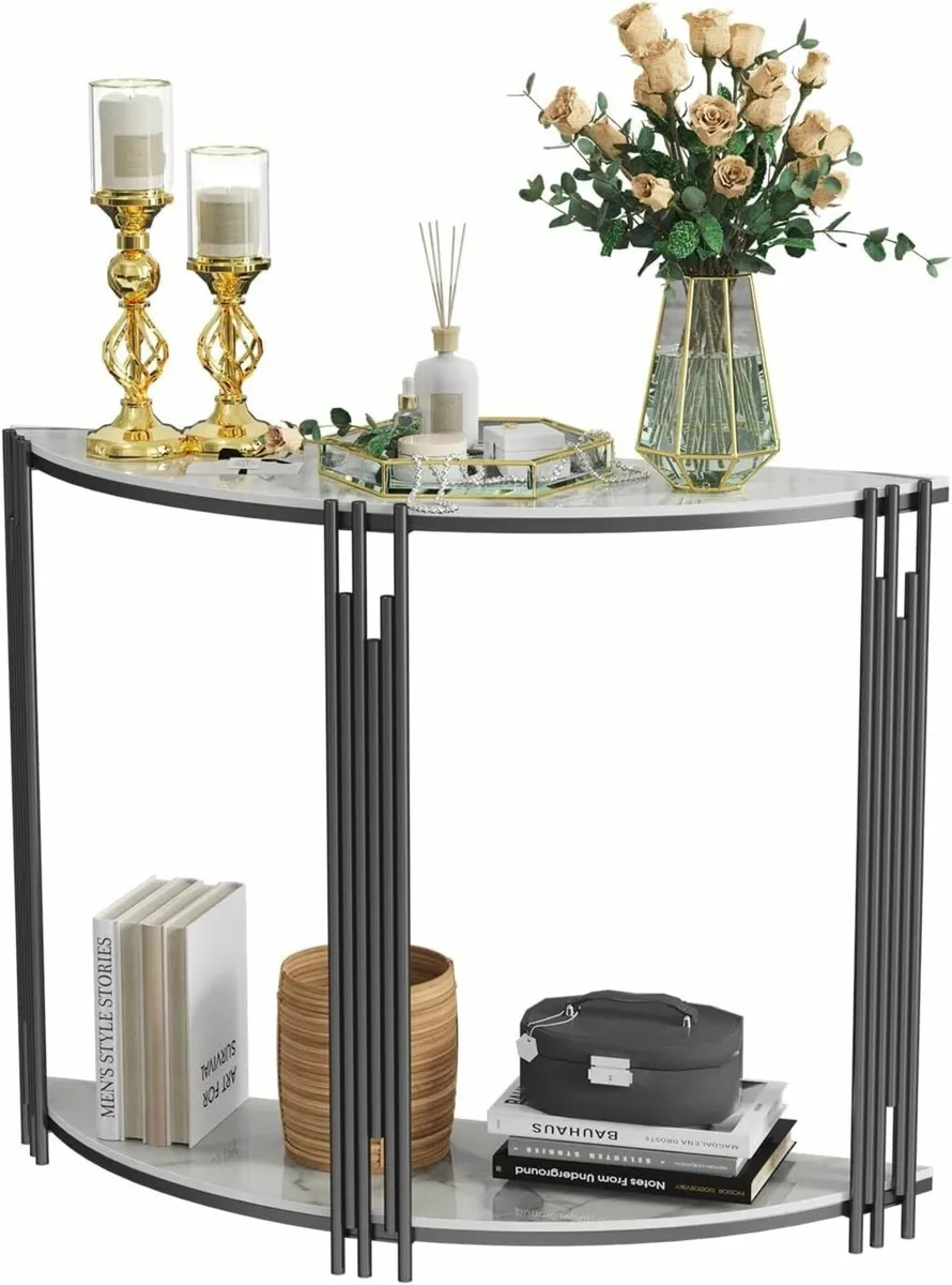 Half Moon Console Table Hallway: 2-Tier White - Image 1