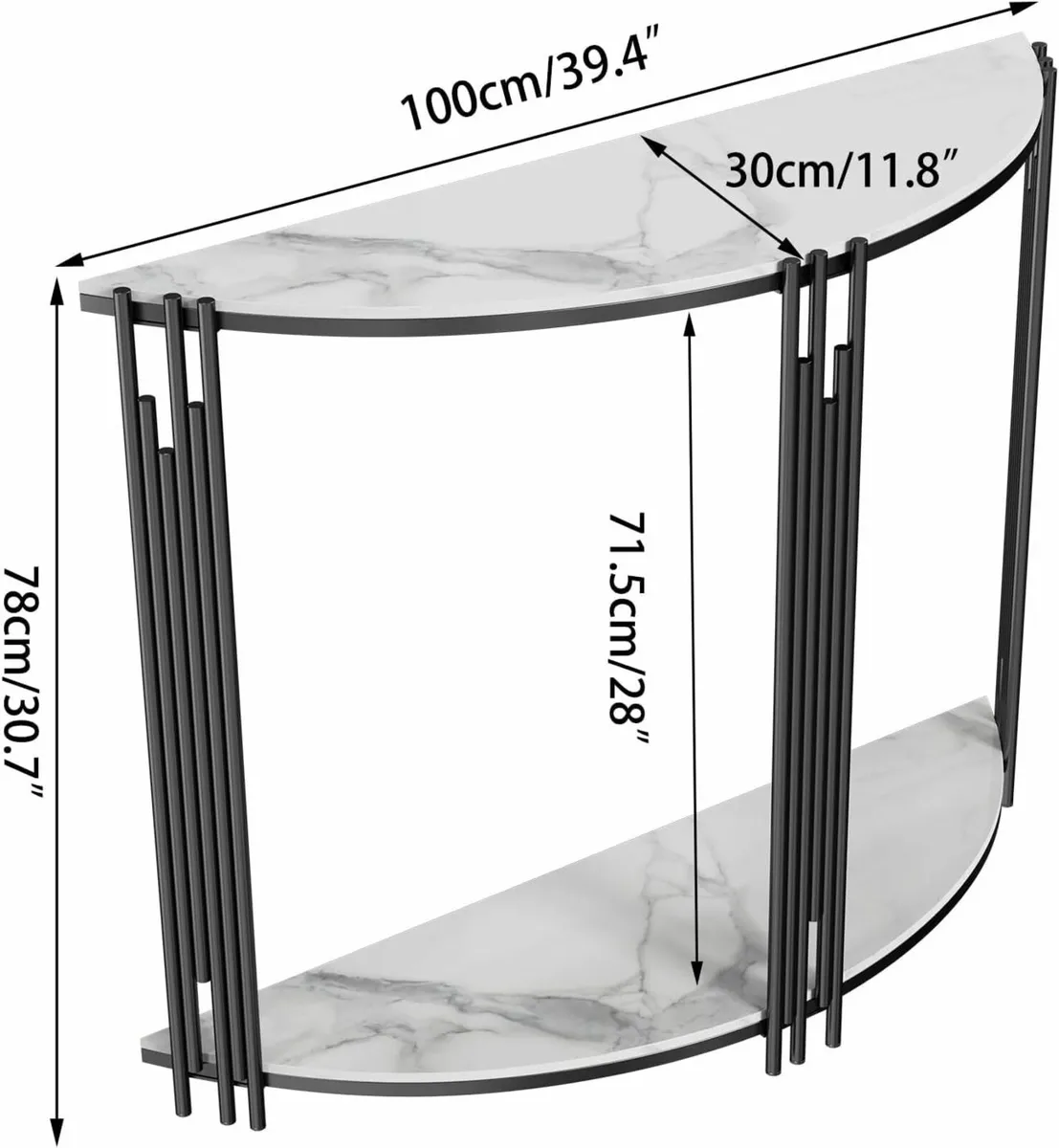 Half Moon Console Table Hallway: 2-Tier White - Image 3