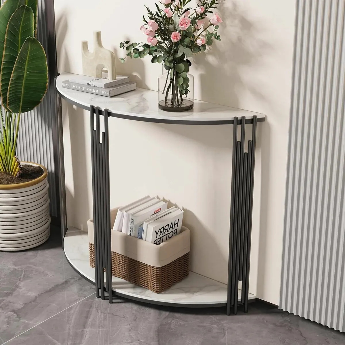 Half Moon Console Table Hallway: 2-Tier White - Image 4
