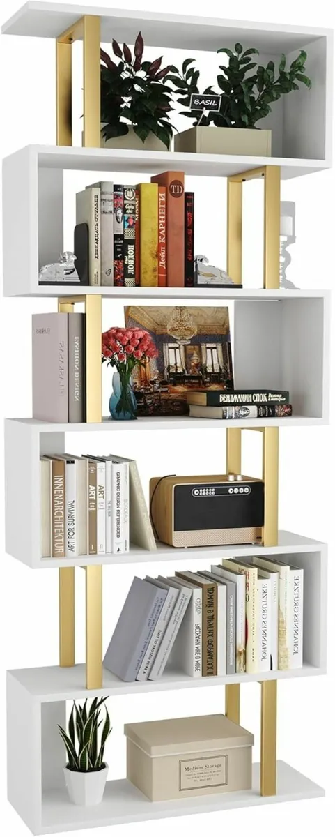 Geometric Bookcase S Shaped Bookshelf 6-Tier Book - Image 1