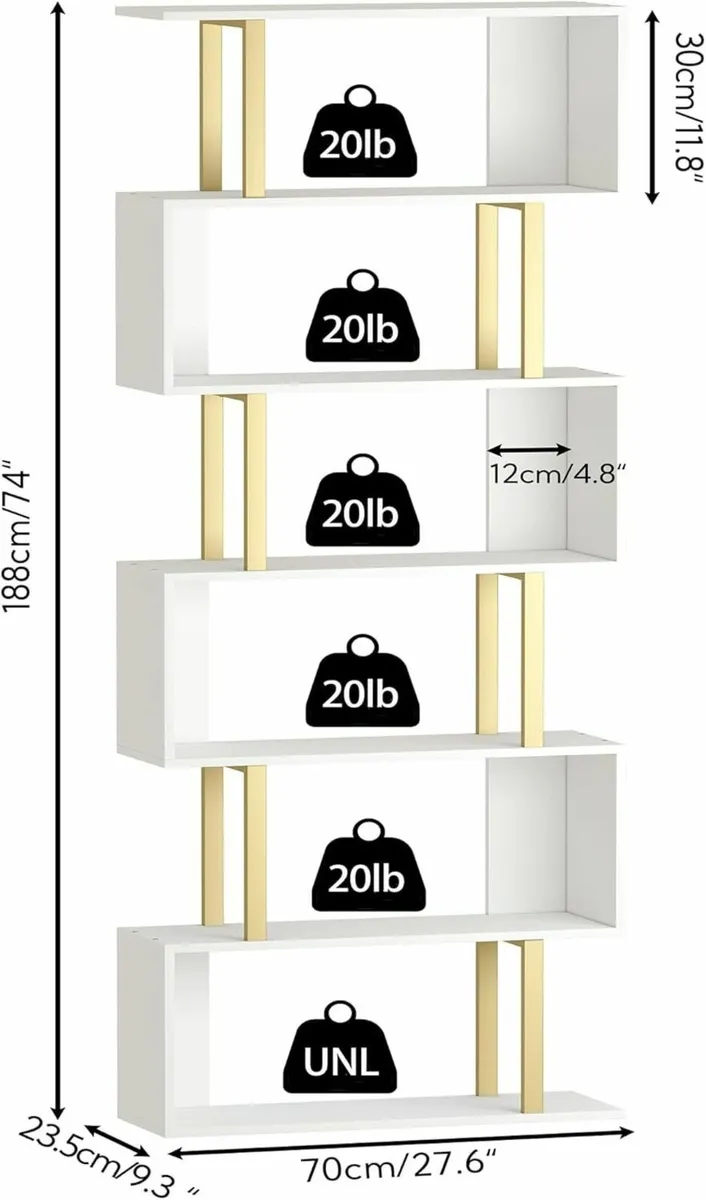 Geometric Bookcase S Shaped Bookshelf 6-Tier Book - Image 3