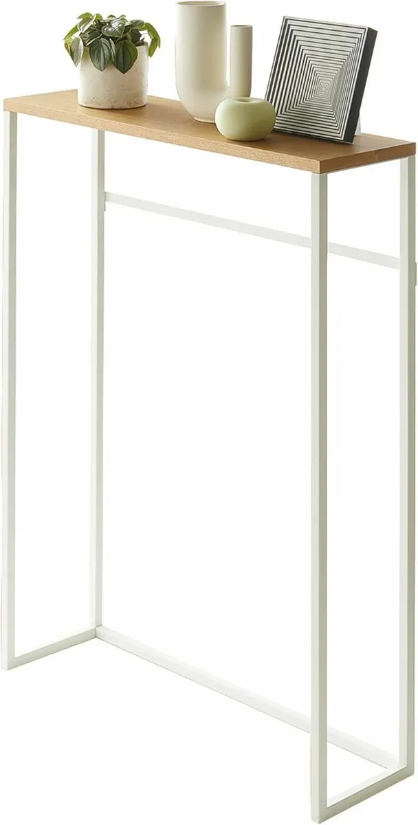 TOWER Console Table White Steel/Wood Minimalist - Image 1