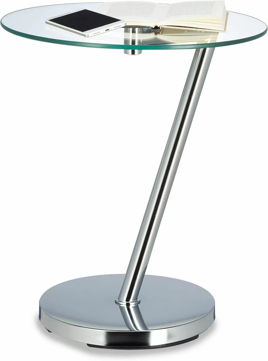 Coffee Table Glas and Chrome Round Side for Tea - Image 1