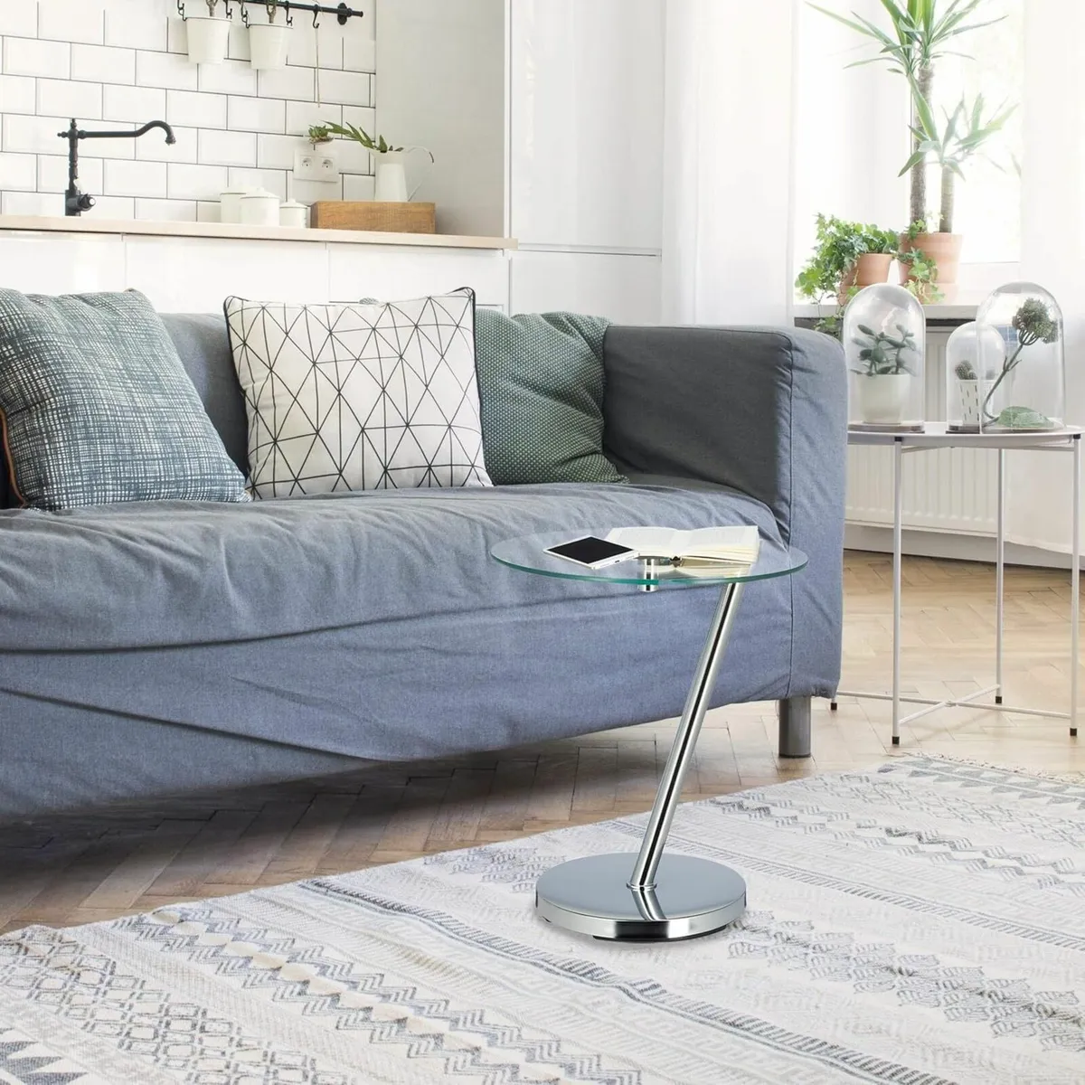 Coffee Table Glas and Chrome Round Side for Tea - Image 2