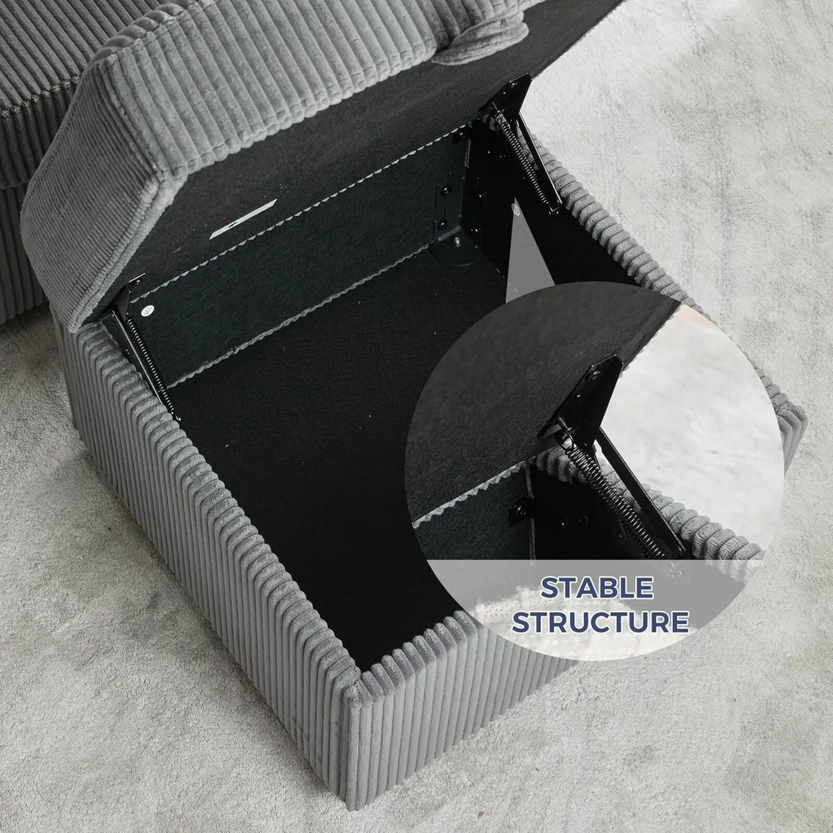 Ottoman with Storage 57CM Corduroy Footstool - Image 4