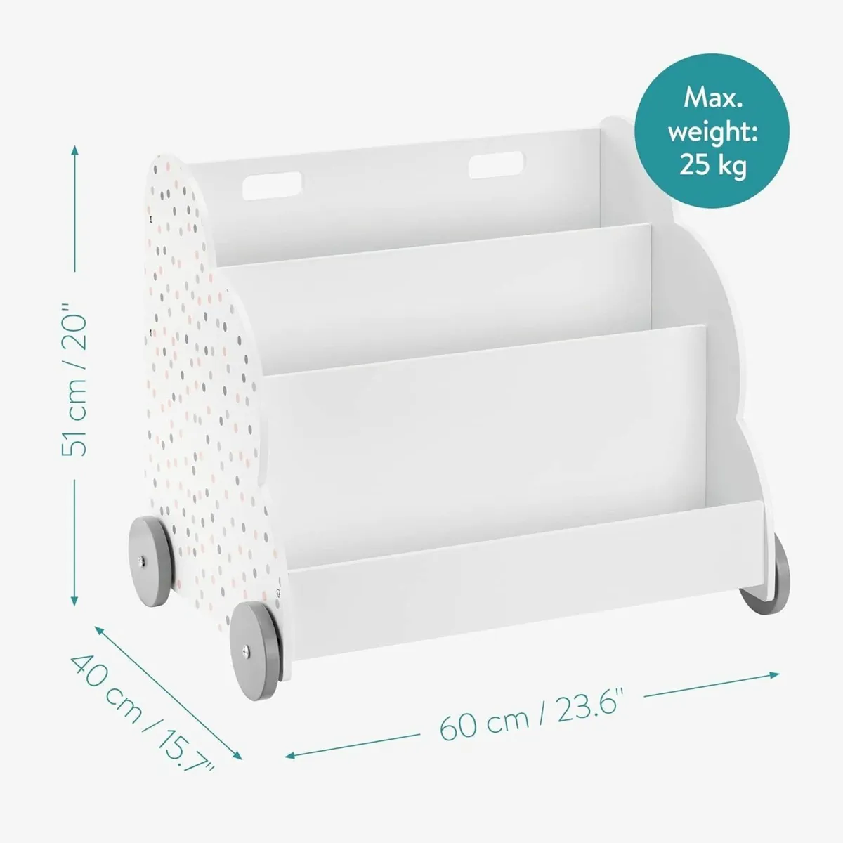 Kids Bookcase - Childrens Bookshelf with Wheels 3 - Image 3