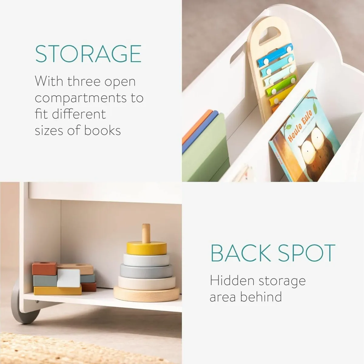 Kids Bookcase - Childrens Bookshelf with Wheels 3 - Image 4