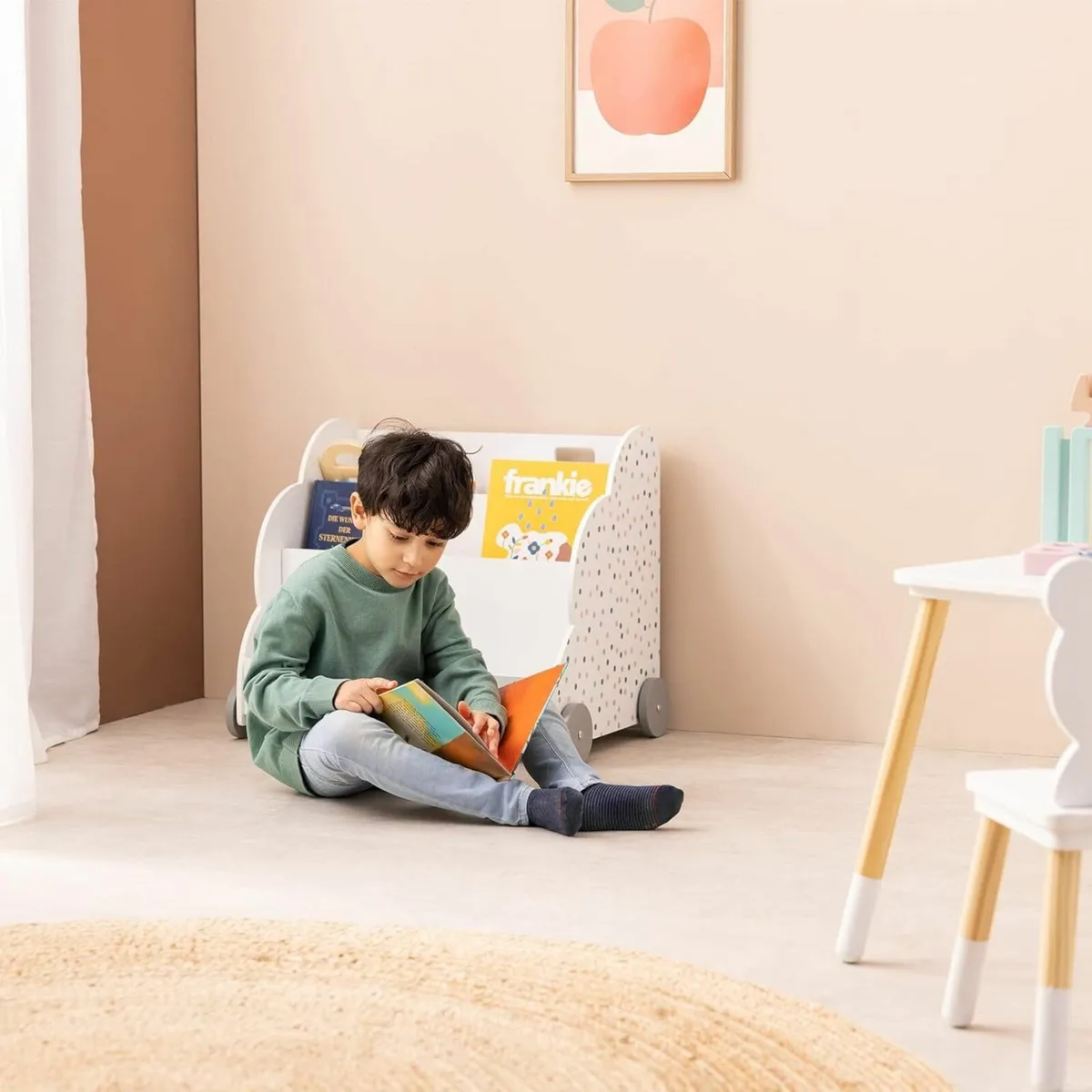 Kids Bookcase - Childrens Bookshelf with Wheels 3 - Image 2