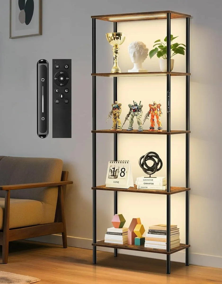 5 Tier Bookshelf with LED Light Touch Remote - Image 1