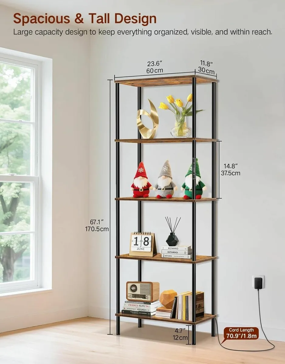 5 Tier Bookshelf with LED Light Touch Remote - Image 2