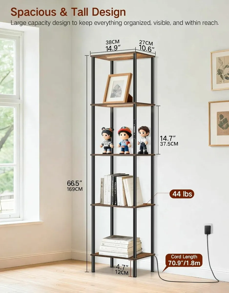 5 Tier Tall Display Shelf with LED Lights Touch - Image 2