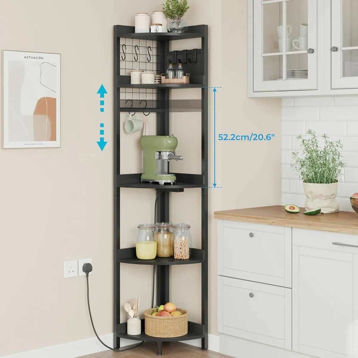 Corner Shelf with Power Outlets Strip Lights 5 - Image 3