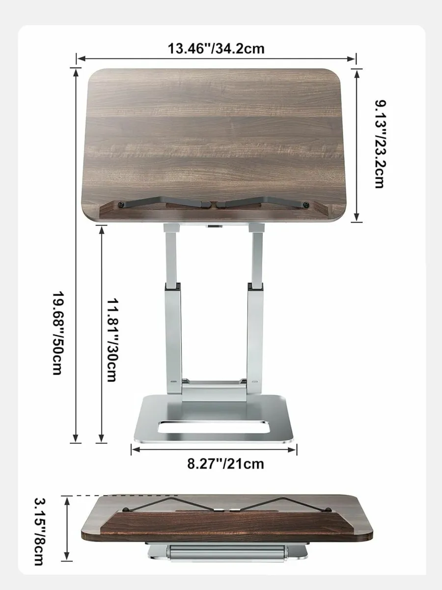 Book Stand Adjustable Metal Wood Silver for - Image 2