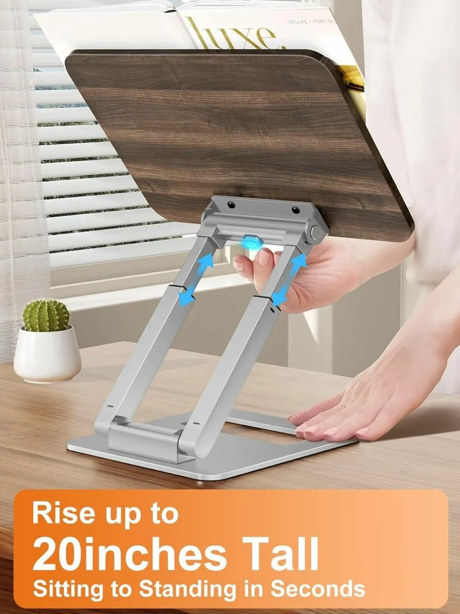 Book Stand Adjustable Metal Wood Silver for - Image 3