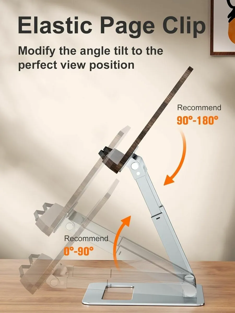 Book Stand Adjustable Metal Wood Silver for - Image 4