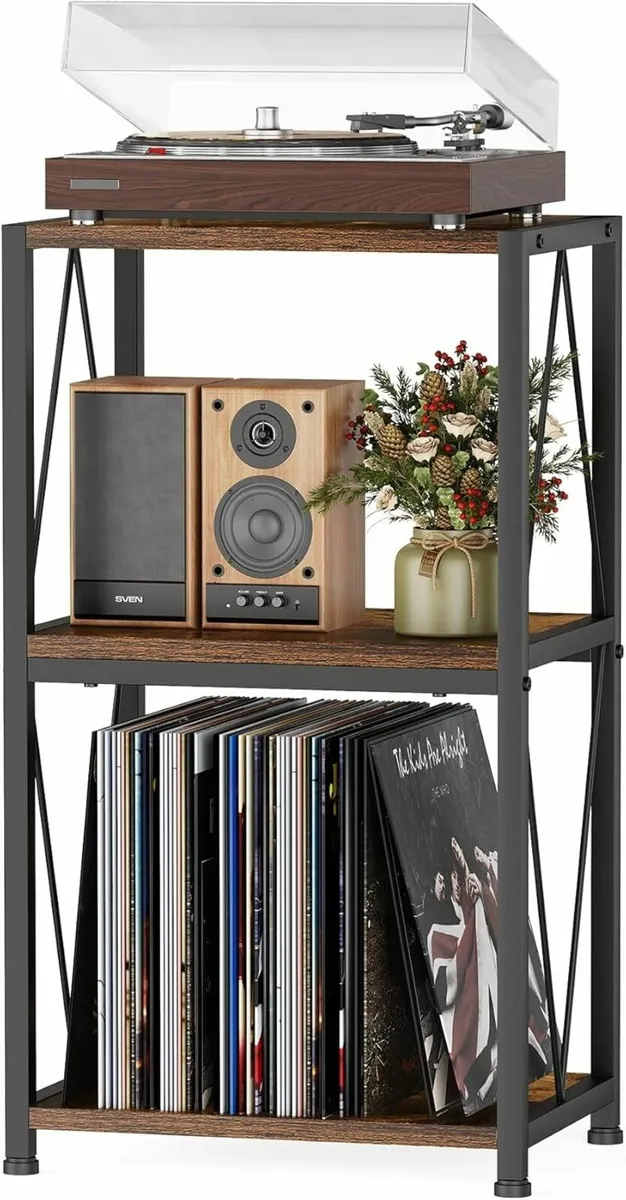 Vinyl Record Storage 3 Tier Side Table Player - Image 1