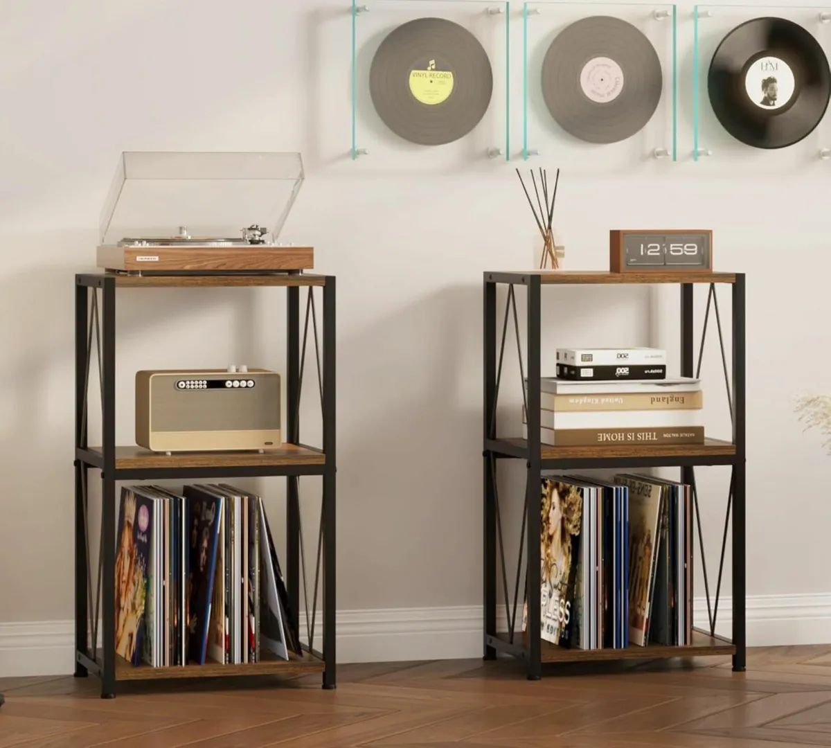 Vinyl Record Storage 3 Tier Side Table Player - Image 2