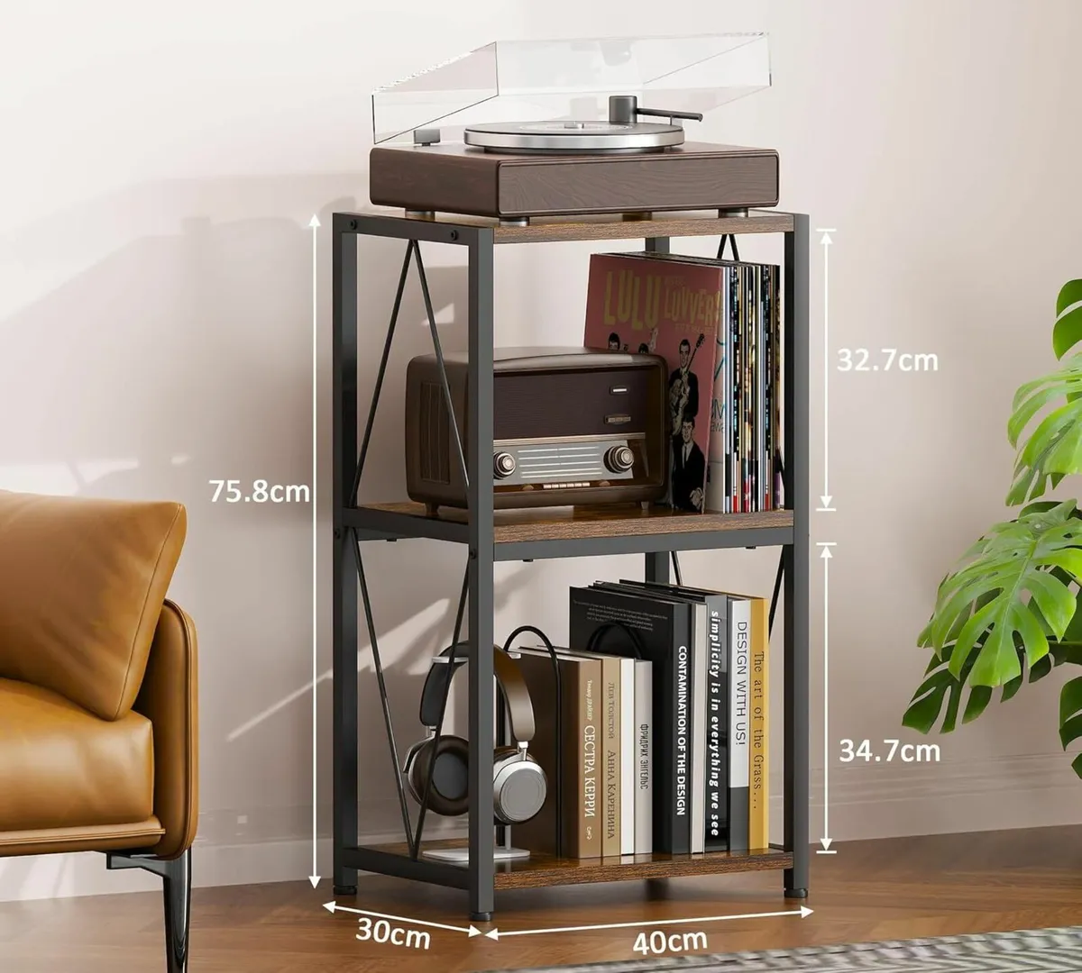 Vinyl Record Storage 3 Tier Side Table Player - Image 3