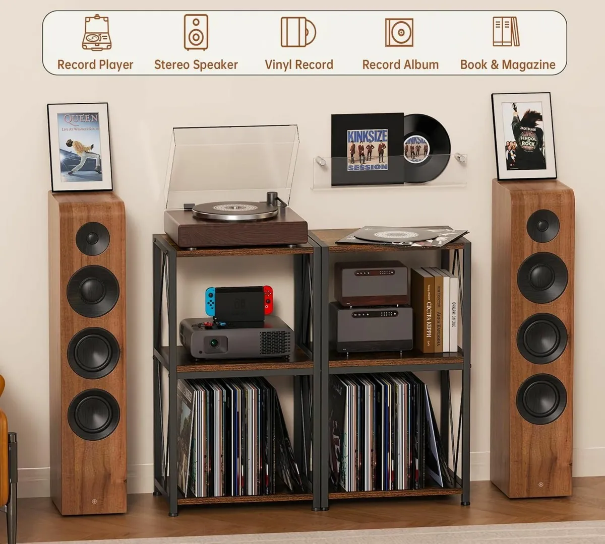 Vinyl Record Storage 3 Tier Side Table Player - Image 4