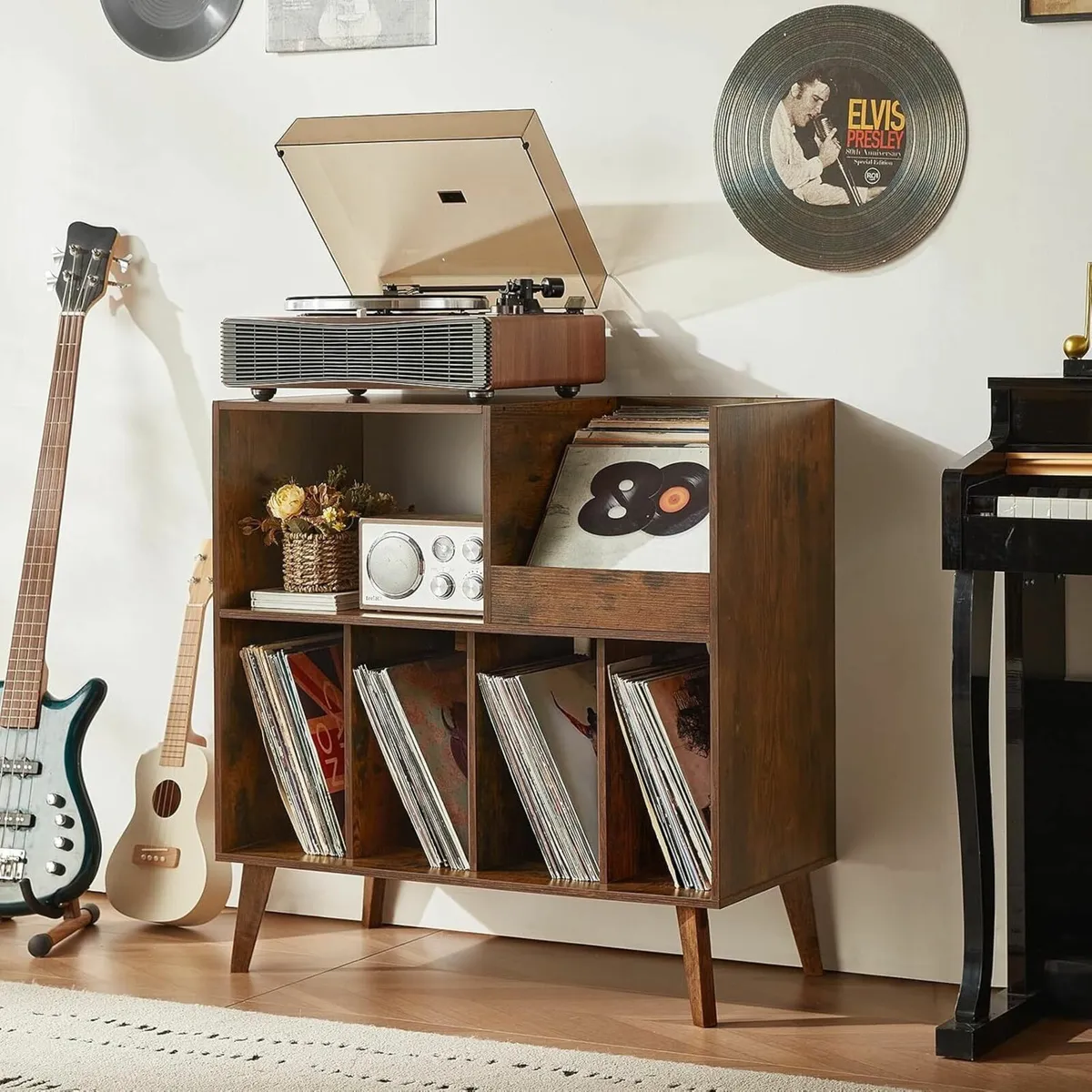 Large Record Stand With Storage and Shelf - Vinyl - Image 4