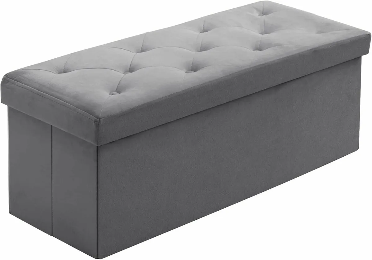 Folding Storage Ottoman Bench Velvet Large Box - Image 1