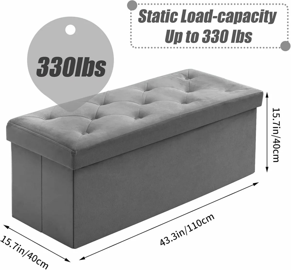Folding Storage Ottoman Bench Velvet Large Box - Image 2