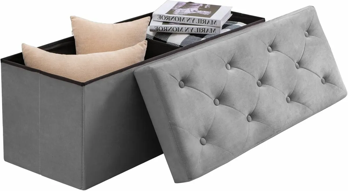 Folding Storage Ottoman Bench Velvet Large Box - Image 3