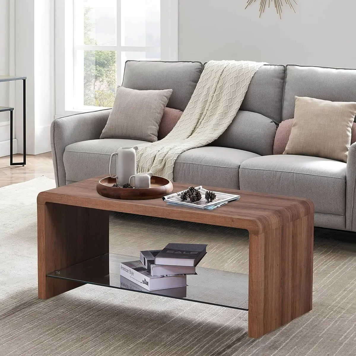Coffee Table Wood Style Rectangular Side End TV - Image 1