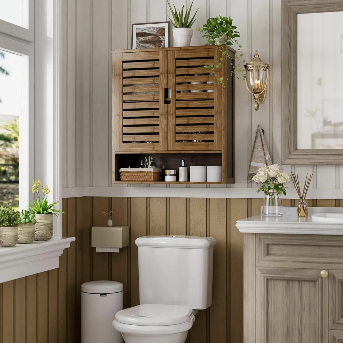 Bathroom Cabinet Wall Mounted Bamboo Over-The-Toil - Image 2
