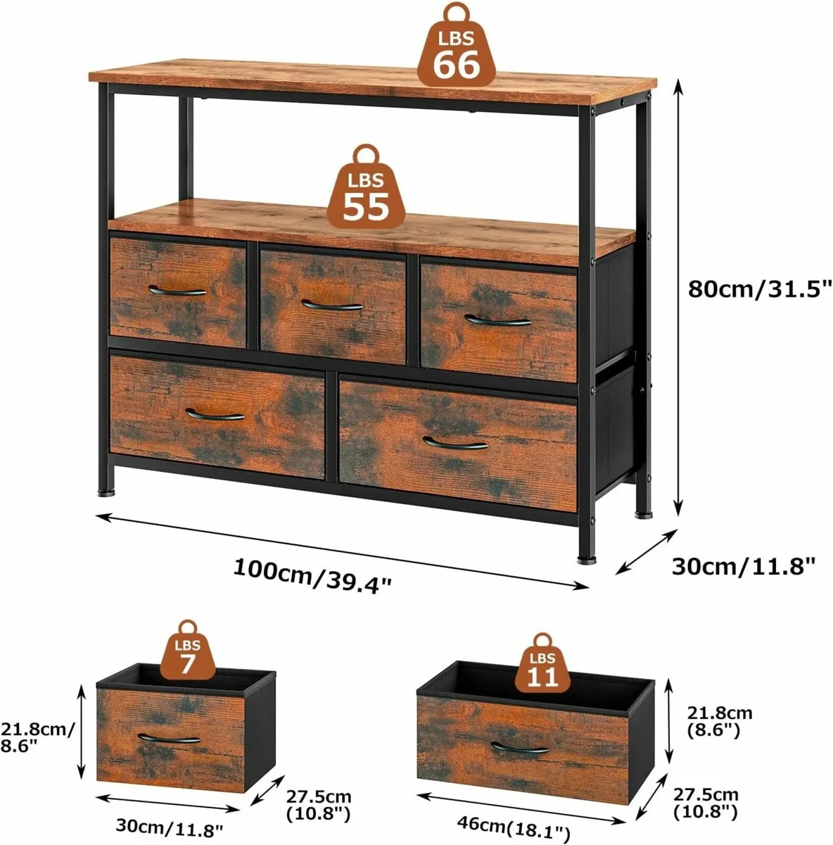 TV Stand Cabinet Table with 5 Fabric Drawers and - Image 3