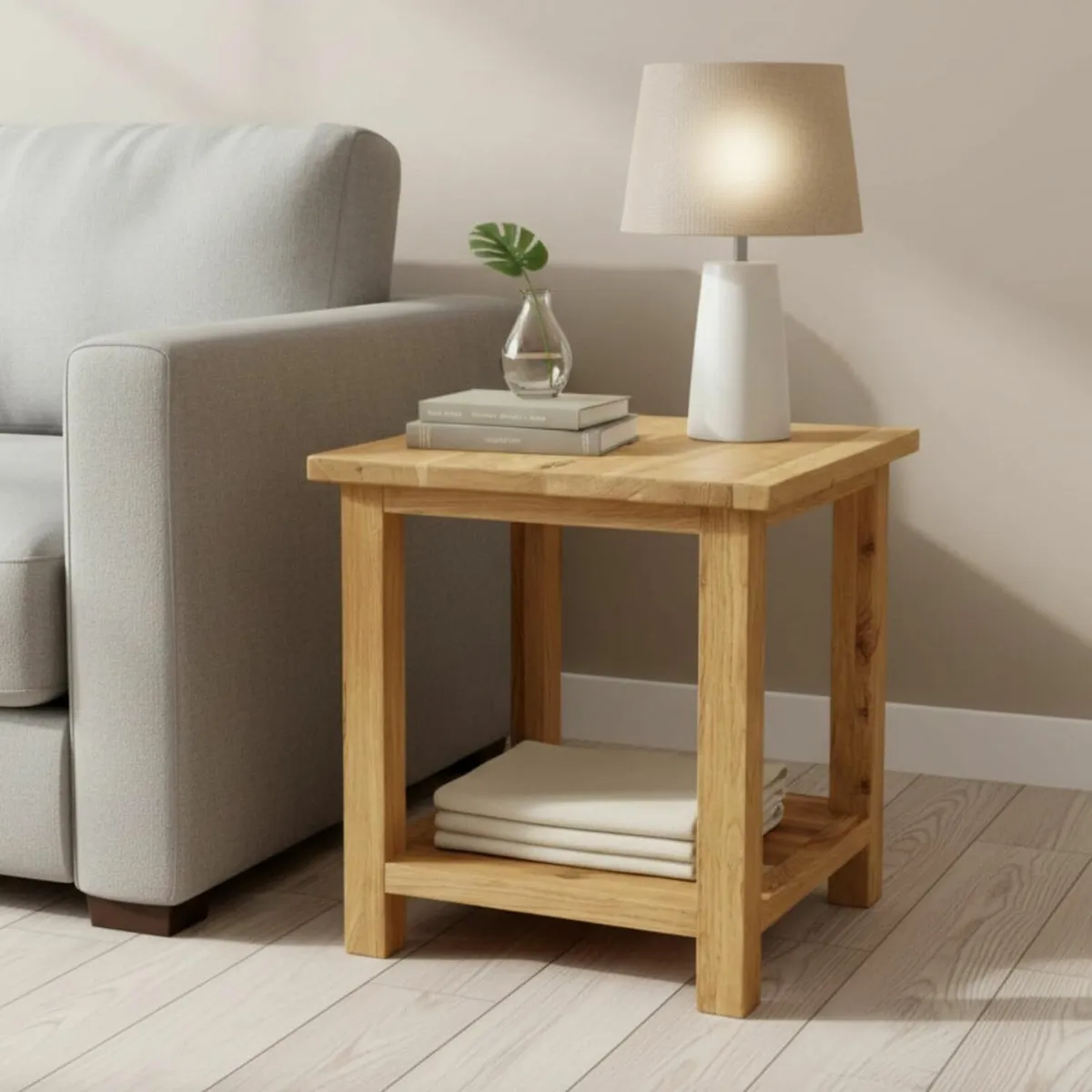 urniture 100% Oak End Table Slim Side for Drinks - Image 1