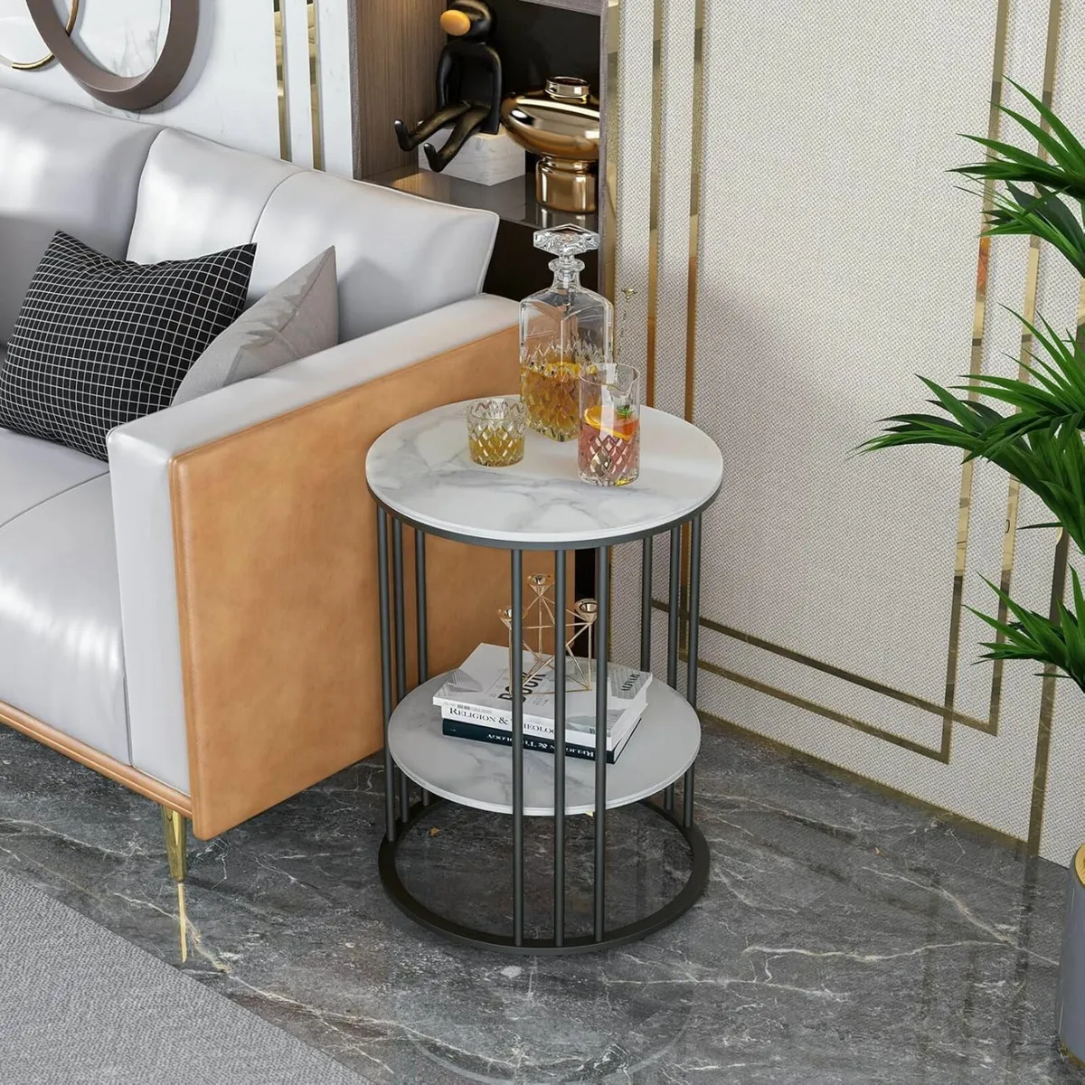 Marble Top Side Table Black: Small Circle End - Image 3