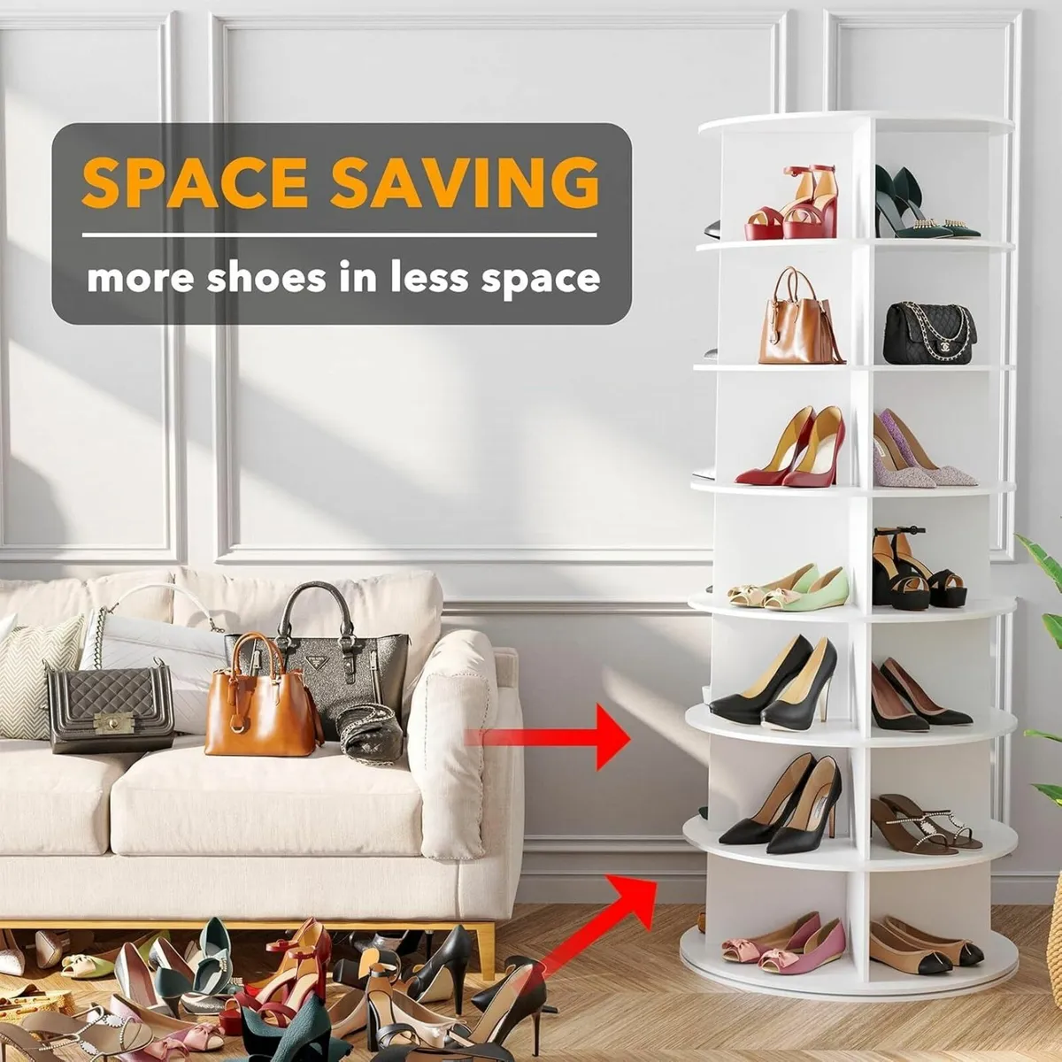 7 Tier Rotating Shoe Rack Tower Spinning Display - Image 3