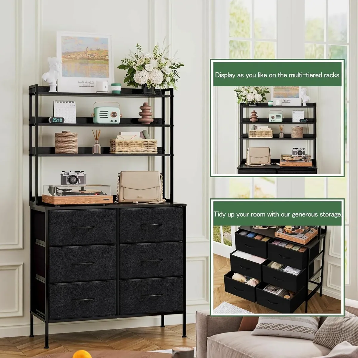 Chest of Drawers Fabric Dresser with 6 Tall Open - Image 3