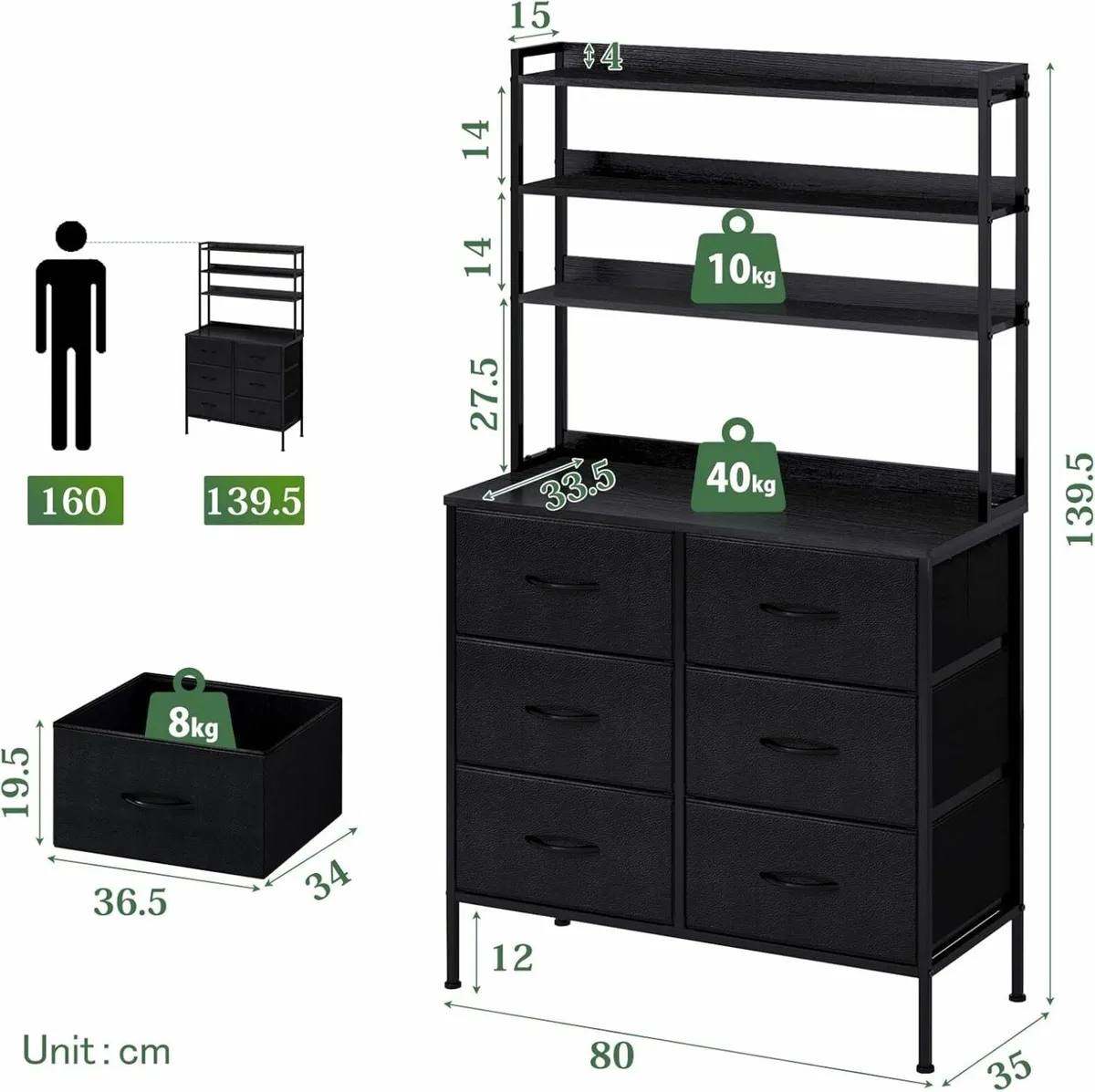 Chest of Drawers Fabric Dresser with 6 Tall Open - Image 2