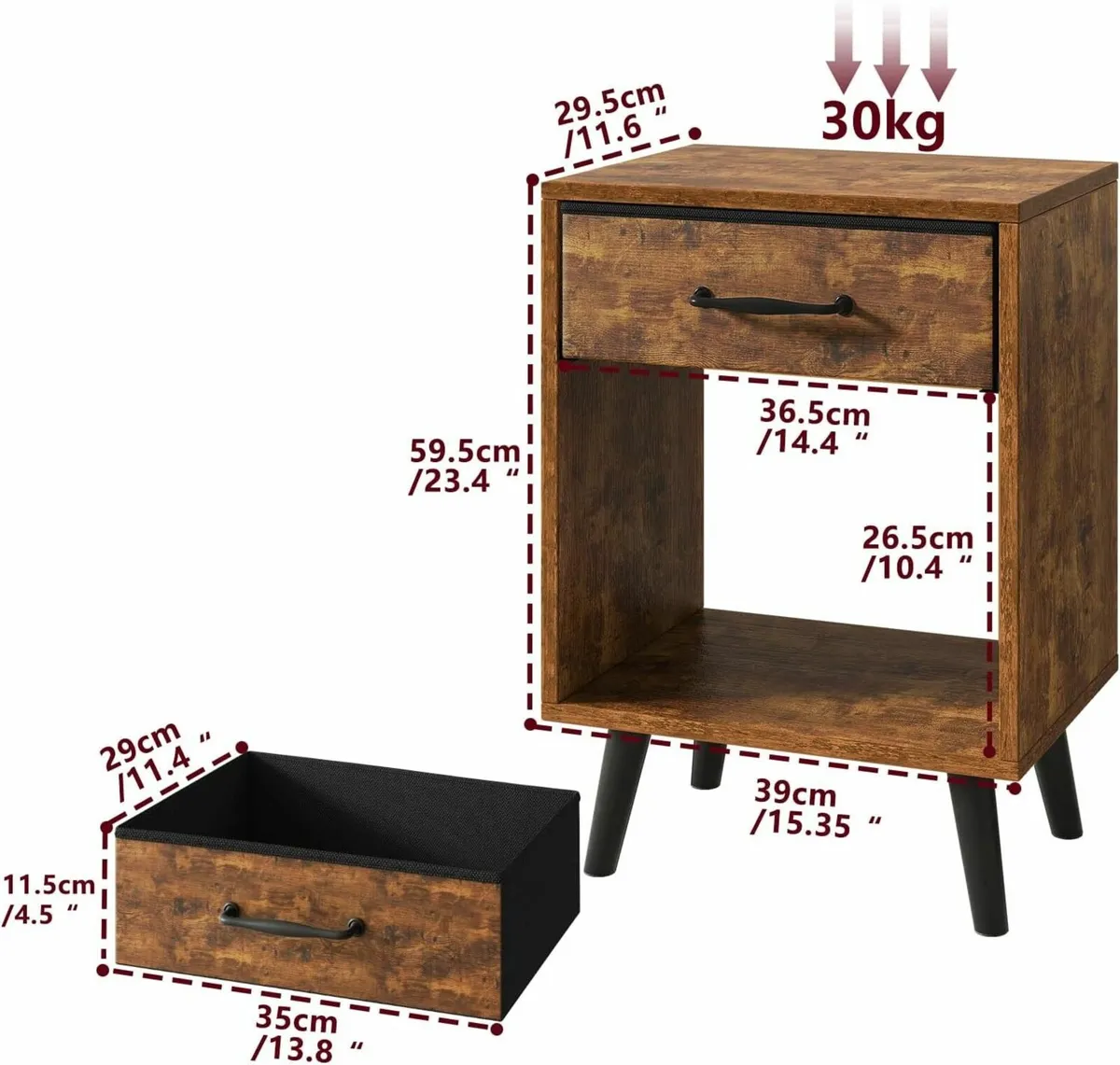 Nightstand Set of 2 Bedside Table Side with - Image 3