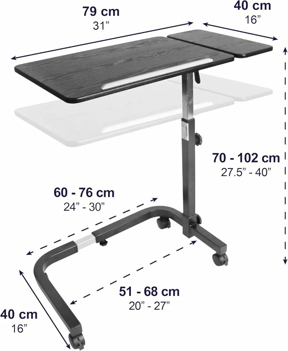 Overbed Table with Wheels Hospital Bed Tilting - Image 3