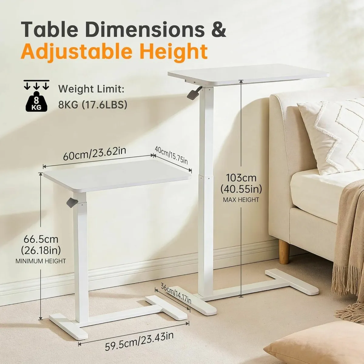 Mobile Standing Desk Over Bed Table with Wheels - Image 3