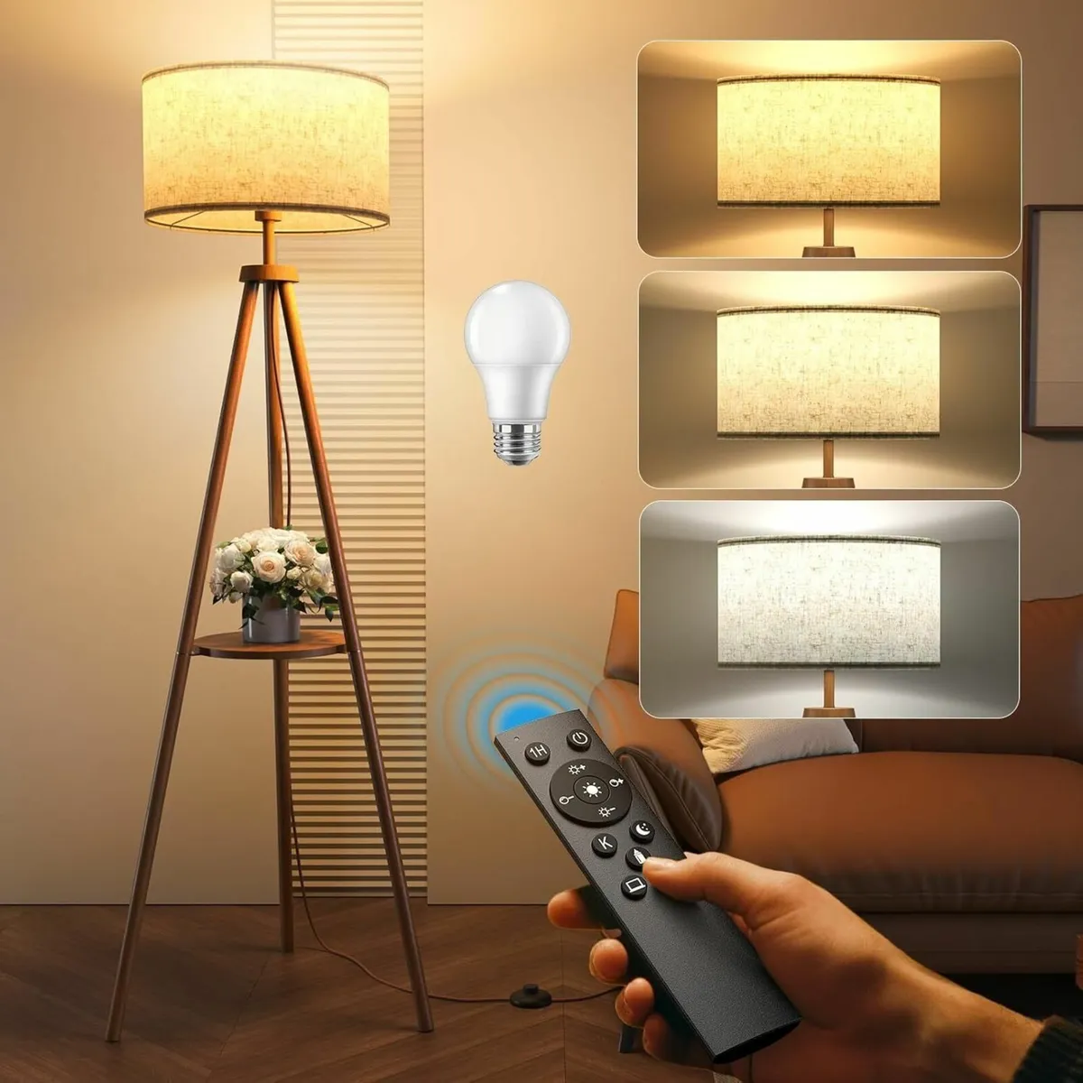 Tripod Floor Lamp with Storage Shelves - 12W - Image 1