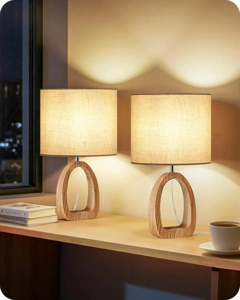 Small Table Lamps Set of 2 Wood Desk Lamp with - Image 1