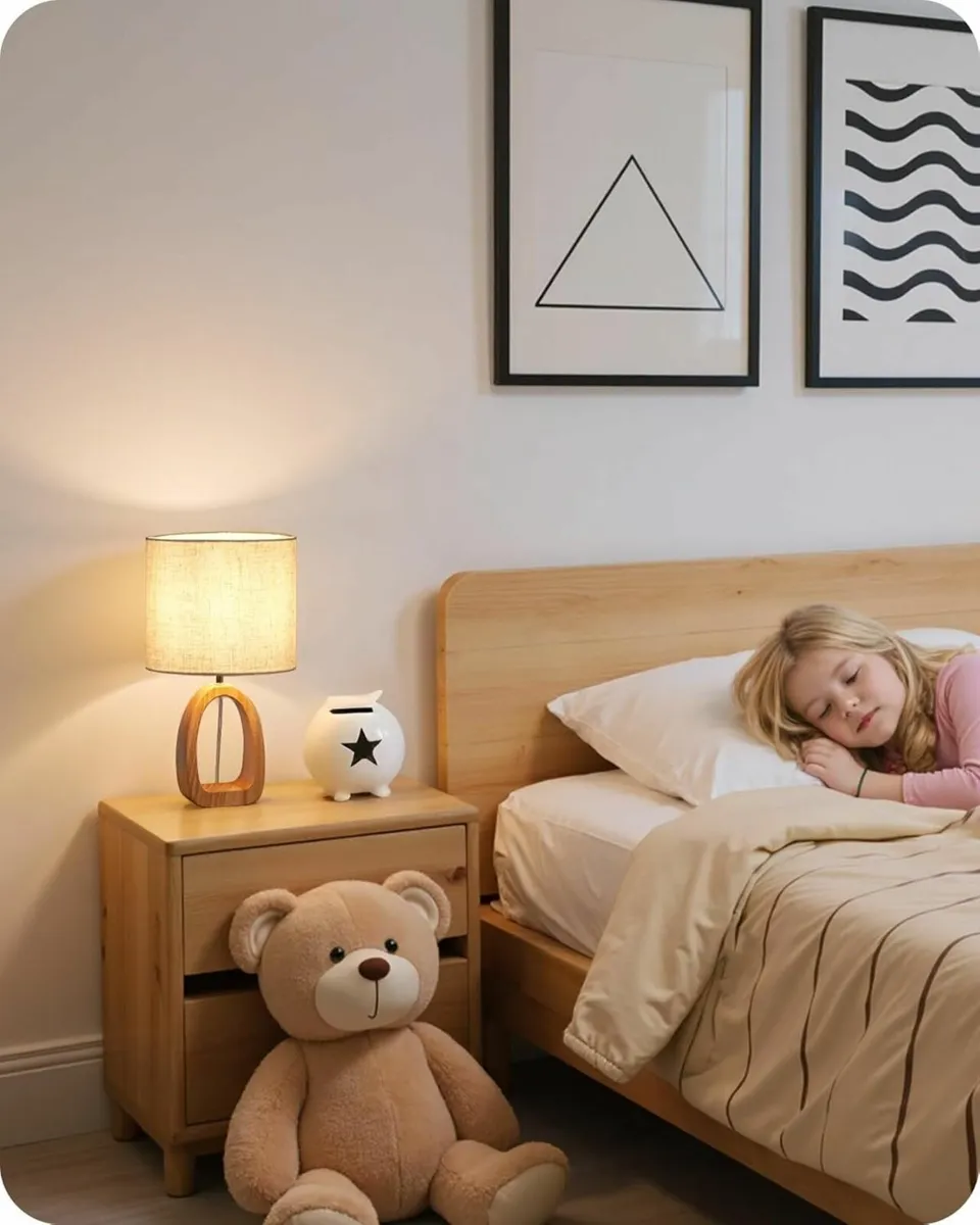 Small Table Lamps Set of 2 Wood Desk Lamp with - Image 2