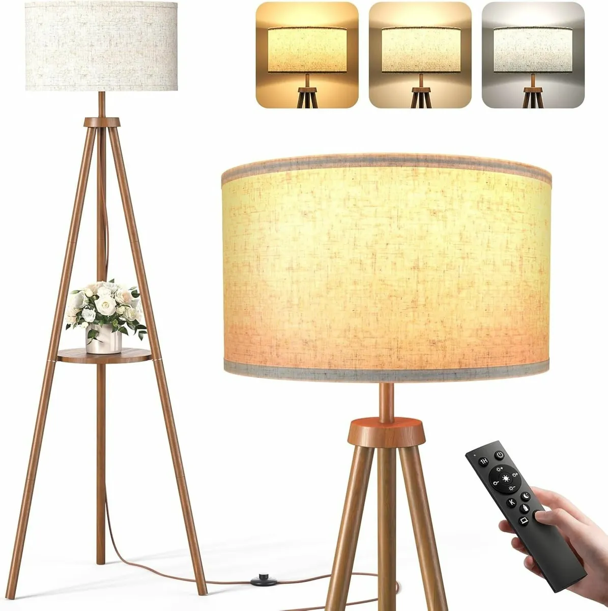 Tripod Floor Lamp with Storage Shelves - 12W - Image 1