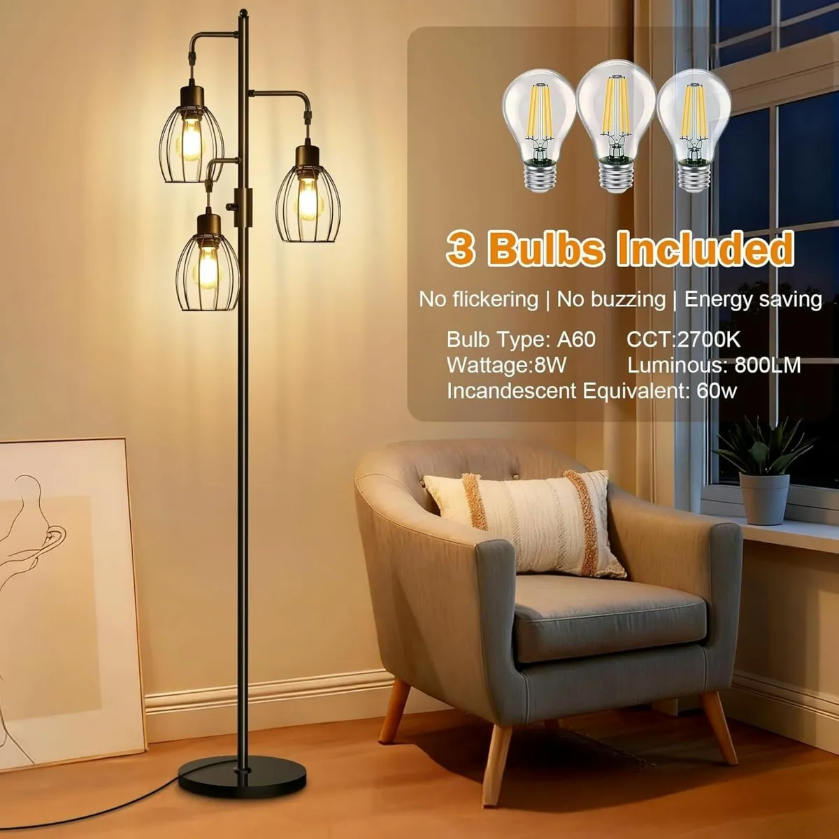 Floor Lamps for Living Room 68 Dimmable Lamp 3 x - Image 3