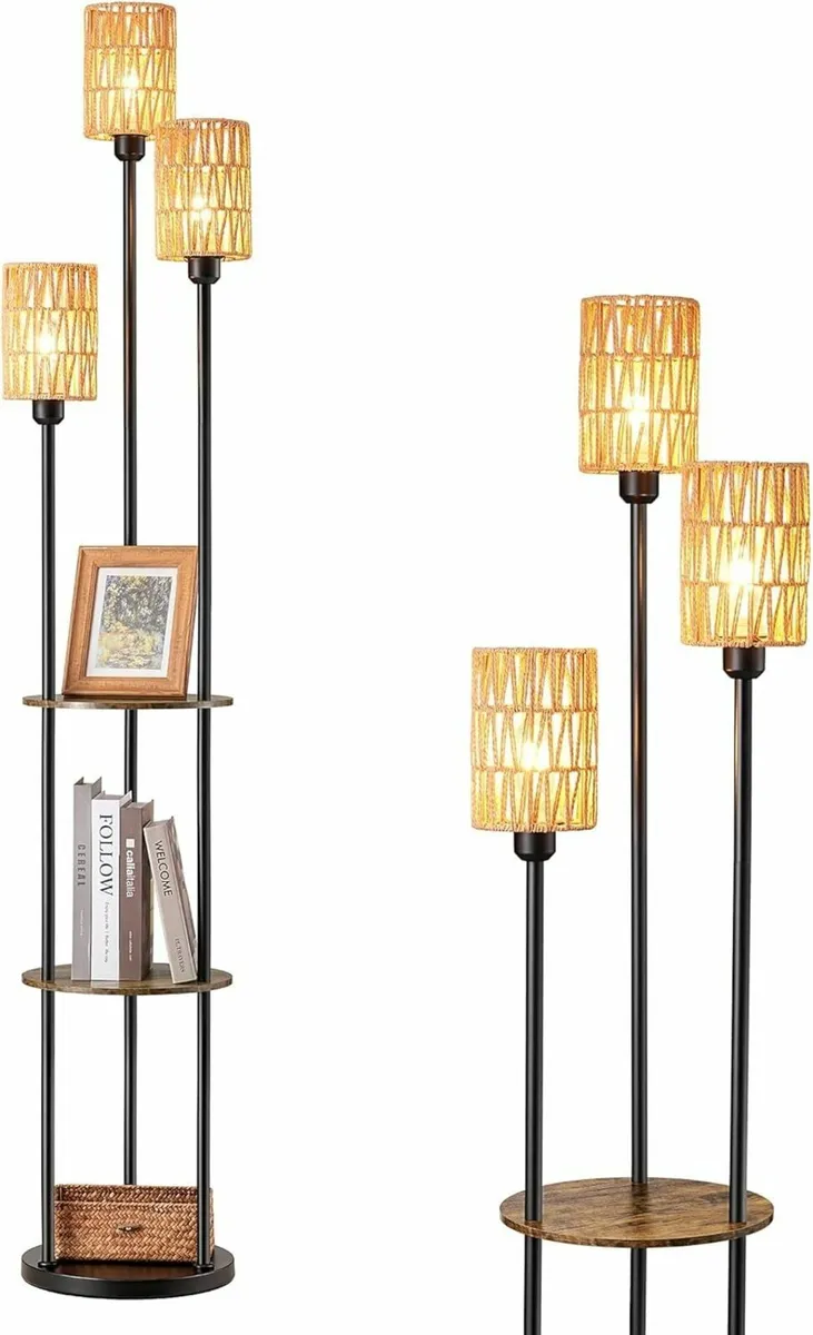 Boho Floor Lamp with Shelves 3-Lights 70 Rattan - Image 1