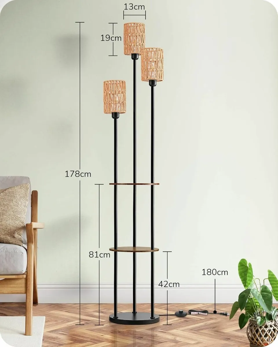 Boho Floor Lamp with Shelves 3-Lights 70 Rattan - Image 4