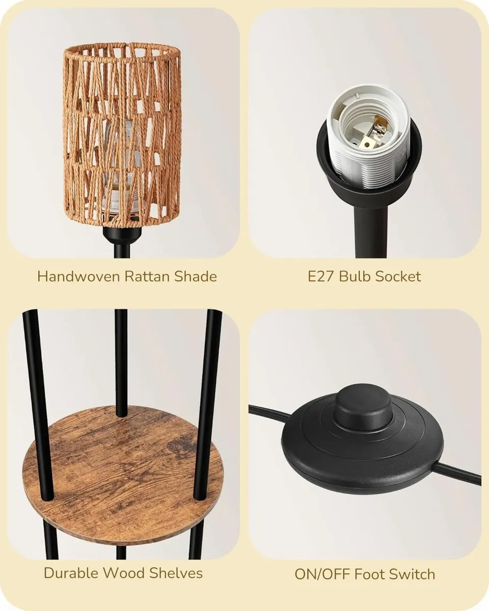 Boho Floor Lamp with Shelves 3-Lights 70 Rattan - Image 3