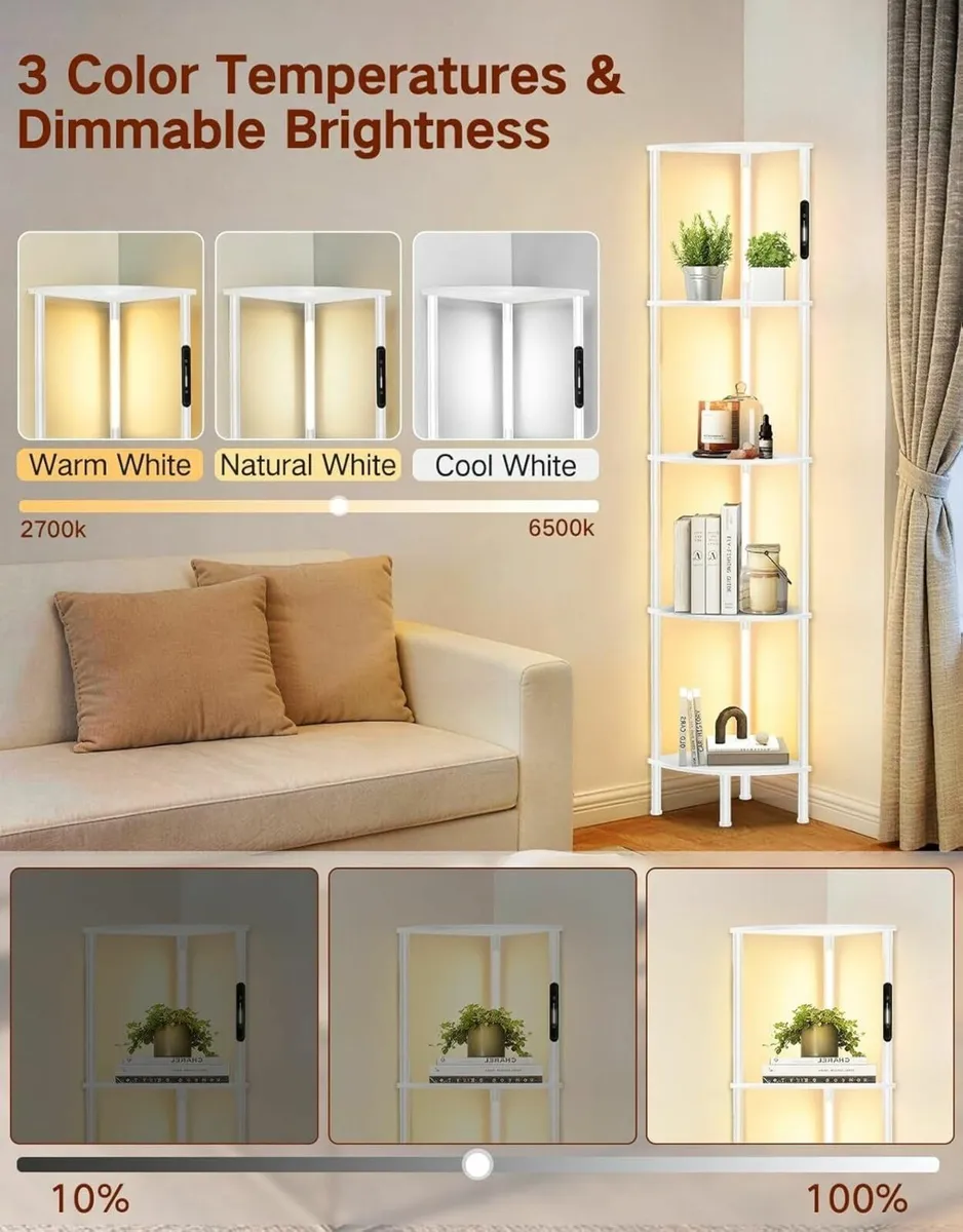 LED Floor Lamp with Shelves Touch Remote Control - Image 2